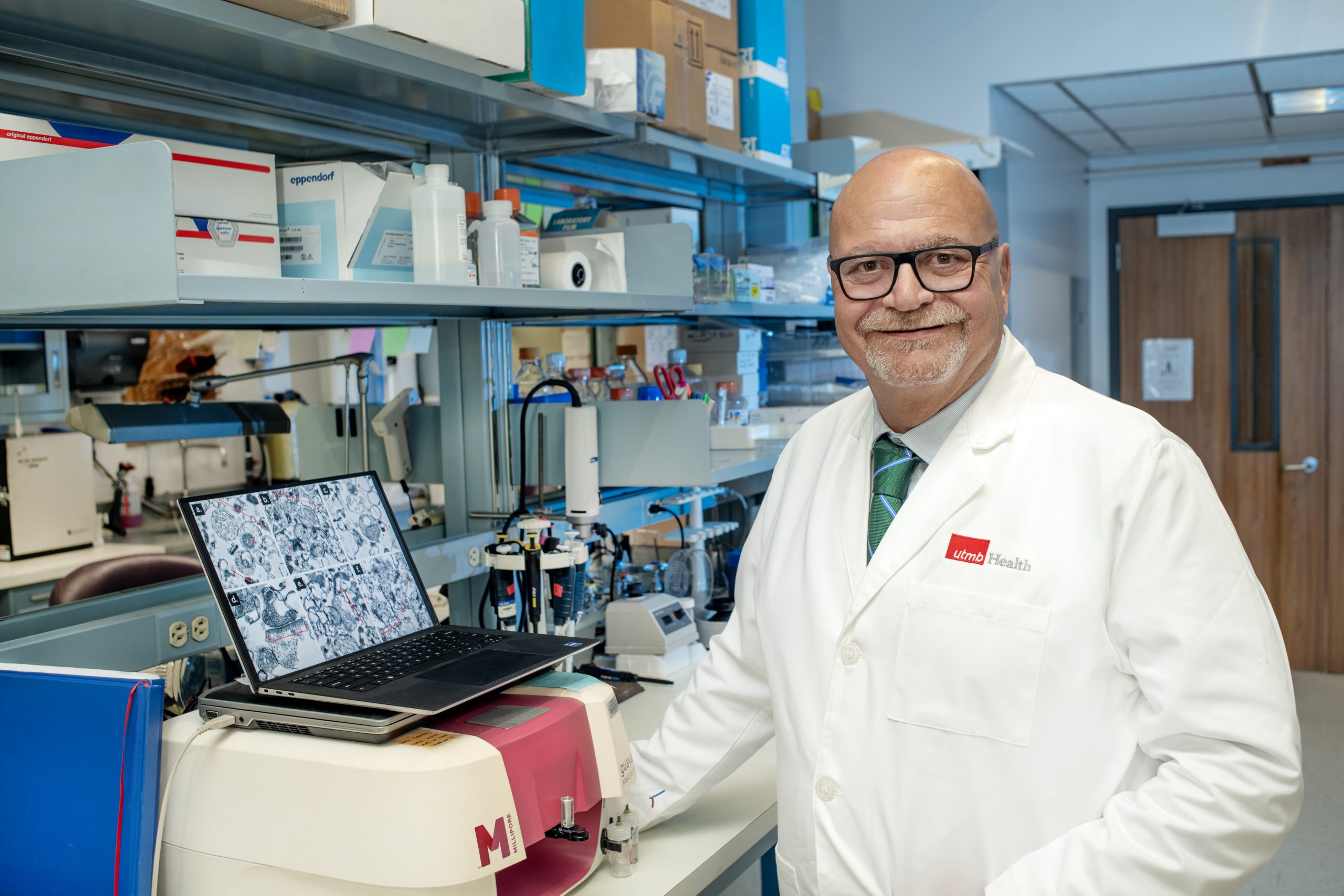 Portrait of Giulio Taglialatela, PhD. in his lab in the Truman Graves Blocker Jr. Medical Research Building located at 224 11th Street at UTMB in Galveston, Texas on October 17, 2024.